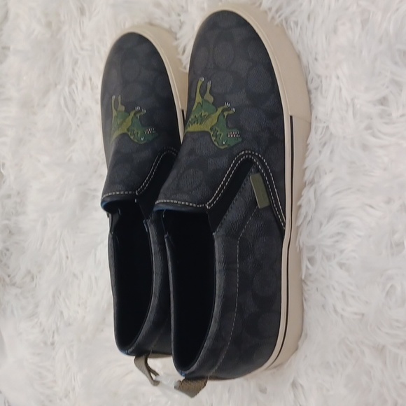 COACH Men's Black Skate Slip On Sneaker In Signature Canvas With Rexy SZ 8.5 - Picture 9 of 16